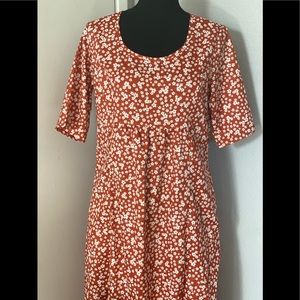 Misslook Prairie Empire waist Dress in Rust with White, New Without Tags, M